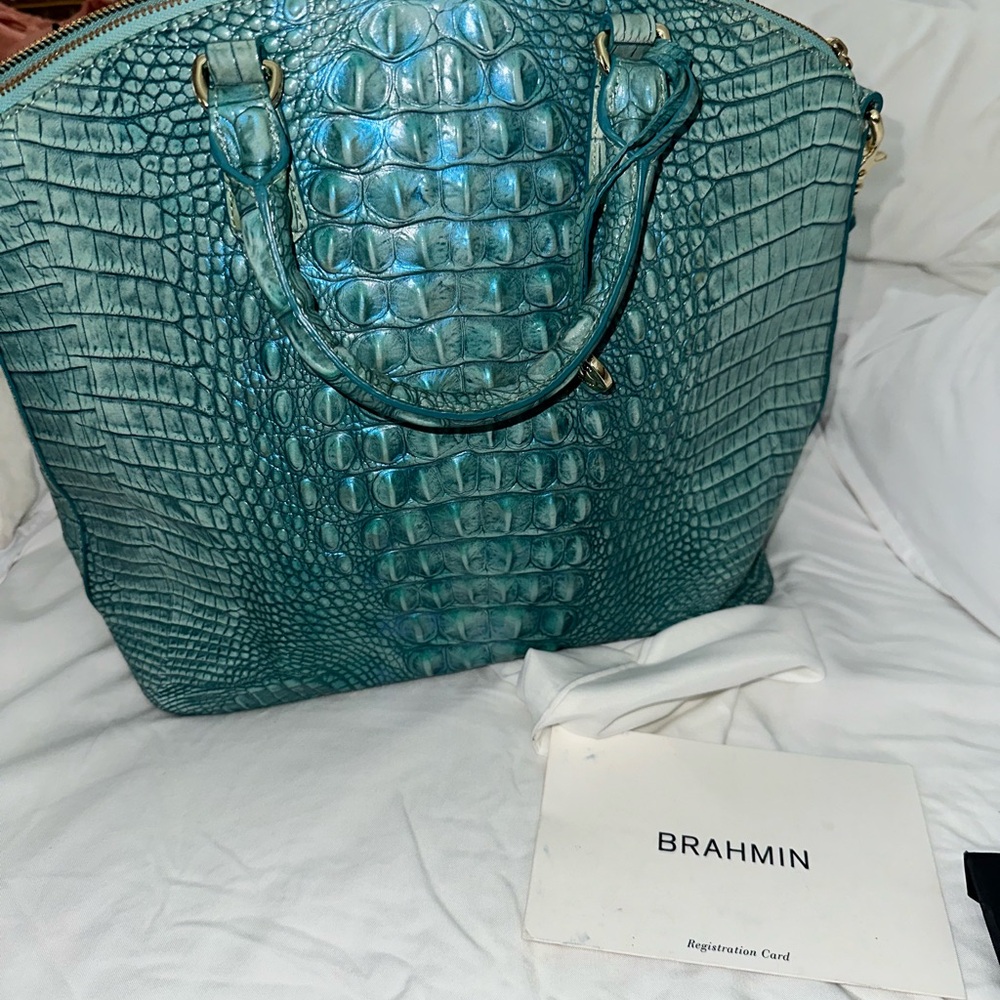 Brahmin Turquoise Crocodile Embossed Tote